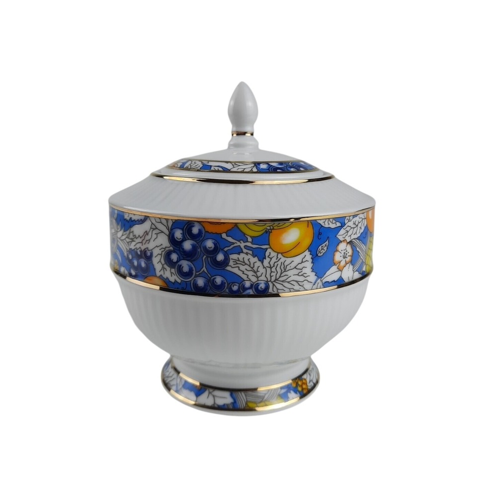 Apollo Hollohaza Hungary 1777 Fruits Sugar Bowl w/ Lid 21 Carat Gold Accent